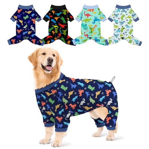 Bienbee Hunde-Pyjama, niedlich, weich, Einteiler, Jammies, Outfit, verstellbar, atmungsaktiv und dehnbar, Kleidung für kleine, mittelgroße und große Hunde, Mädchen, Jungen, Welpen, 4 Stück, Größe 3XL von Bienbee