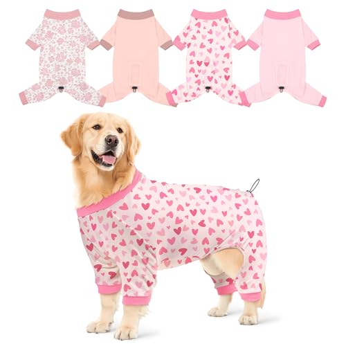 Bienbee Hunde-Pyjama, niedlich, weich, Einteiler, Jammies, Outfit, verstellbar, atmungsaktiv und dehnbar, Kleidung für kleine, mittelgroße und große Hunde, Mädchen, Jungen, Welpen, 4 Stück von Bienbee