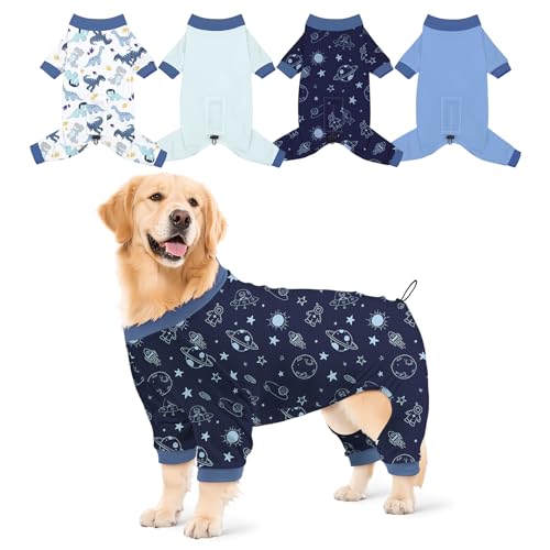 Bienbee Hunde-Pyjama, niedlich, weich, Einteiler, Jammies, Outfit, verstellbar, atmungsaktiv und dehnbar, Kleidung für kleine, mittelgroße und große Hunde, Mädchen, Jungen, Welpen, 4 Stück von Bienbee