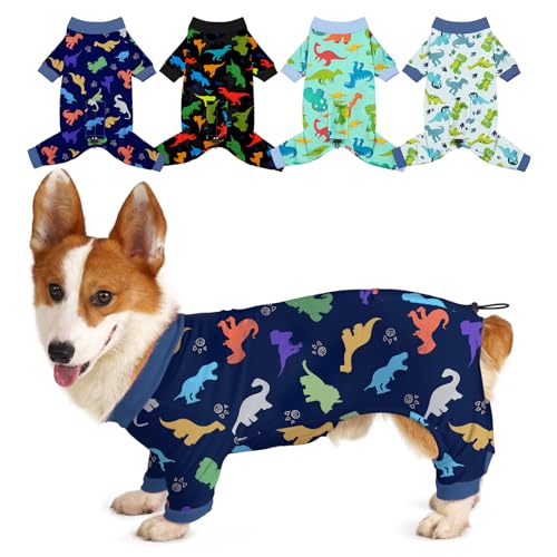 Bienbee Hunde-Pyjama, niedlich, weich, Einteiler, Jammies, Outfit, verstellbar, atmungsaktiv und dehnbar, Kleidung für kleine, mittelgroße und große Hunde, Mädchen, Jungen, Welpen, Größe L, 4 Stück von Bienbee