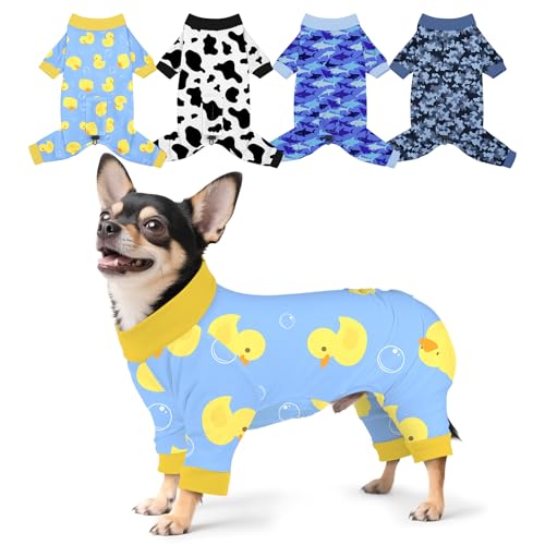 Bienbee Hunde-Pyjama, niedlich, weich, Einteiler, Jammies, Outfit, verstellbar, atmungsaktiv und dehnbar, Kleidung für kleine, mittelgroße und große Hunde, Mädchen, Jungen, Welpen, Größe S, 4 Stück von Bienbee