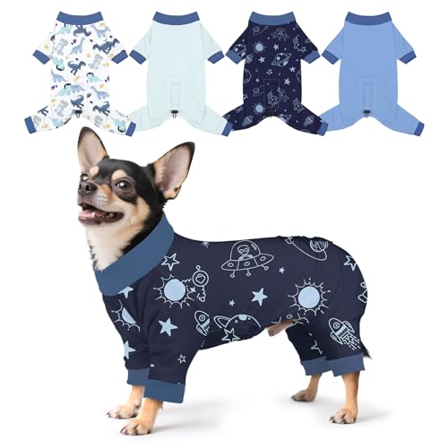 Bienbee Hunde-Pyjama, niedlich, weich, Einteiler, Jammies, Outfit, verstellbar, atmungsaktiv und dehnbar, Kleidung für kleine, mittelgroße und große Hunde, Mädchen, Jungen, Welpen, Größe S, 4 Stück von Bienbee