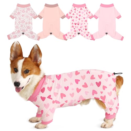 Bienbee Hunde-Pyjama, niedlich, weich, Einteiler, Jammies, Outfit, verstellbar, atmungsaktiv und dehnbar, Kleidung für kleine, mittelgroße und große Hunde, Mädchen, Jungen, Welpen, Größe XL, 4 Stück von Bienbee