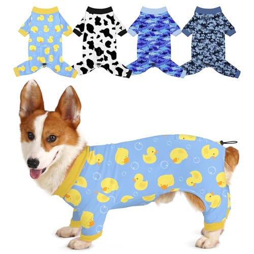 Bienbee Hunde-Pyjama, niedlich, weich, Einteiler, Jammies, Outfit, verstellbar, atmungsaktiv und dehnbar, Kleidung für kleine, mittelgroße und große Hunde, Mädchen, Jungen, Welpen, Größe XL, 4 Stück von Bienbee