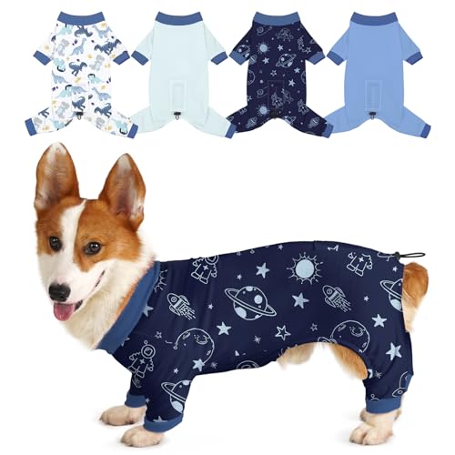 Bienbee Hunde-Pyjama, niedlich, weich, Einteiler, Jammies, Outfit, verstellbar, atmungsaktiv und dehnbar, Kleidung für kleine, mittelgroße und große Hunde, Mädchen, Jungen, Welpen, Größe XL, 4 Stück von Bienbee
