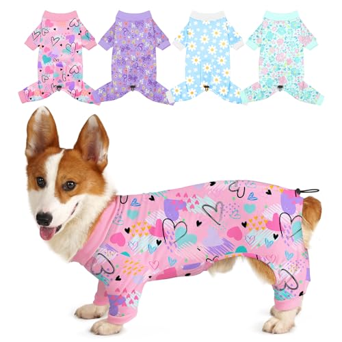 Bienbee Hunde-Pyjama, niedlich, weich, Einteiler, Jammies, Outfit, verstellbar, atmungsaktiv und dehnbar, Kleidung für kleine, mittelgroße und große Hunde, Mädchen, Jungen, Welpen, Größe XL, 4 Stück von Bienbee