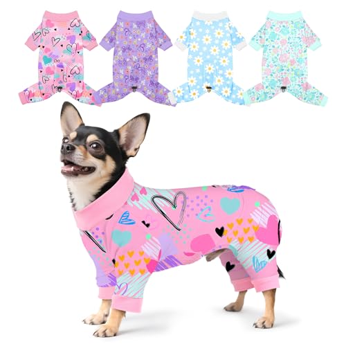 Bienbee Hunde-Pyjama, niedlich, weich, Einteiler, Jammies, Outfit, verstellbar, atmungsaktiv und dehnbar, Kleidung für kleine, mittelgroße und große Hunde, Mädchen, Jungen, Welpen, Größe XS, 4 Stück Bienbee Hunde-Pyjama, niedlich, weich, Einteiler, Jammies, Outfit, verstellbar, atmungsaktiv und dehnbar, Kleidung für kleine, mittelgroße und große Hunde, Mädchen, Jungen, Welpen, Größe XS, 4 Stück von Bienbee