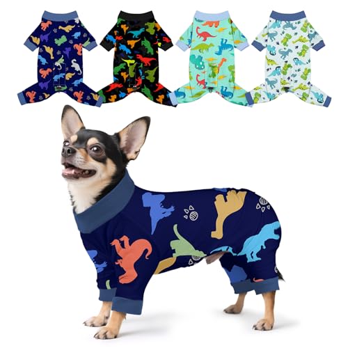 Bienbee Hunde-Pyjama, niedlich, weich, Einteiler, Jammies, Outfit, verstellbar, atmungsaktiv und dehnbar, Kleidung für kleine, mittelgroße und große Hunde, Mädchen, Jungen, Welpen, Größe XS, 4 Stück Bienbee Hunde-Pyjama, niedlich, weich, Einteiler, Jammies, Outfit, verstellbar, atmungsaktiv und dehnbar, Kleidung für kleine, mittelgroße und große Hunde, Mädchen, Jungen, Welpen, Größe XS, 4 Stück von Bienbee