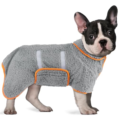 Bienbee Hunde-Bademantel, schnell trocknend, super saugfähig, nach dem Baden, warmes Handtuch, Hundebadzubehör, Grau, Größe M von Bienbee