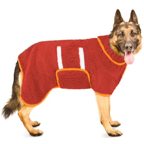 Bienbee Hundebademantel, schnell trocknend, super saugfähig, für nach dem Baden, warmes Handtuch, Hundebadzubehör, Hellrot, Größe XXL von Bienbee