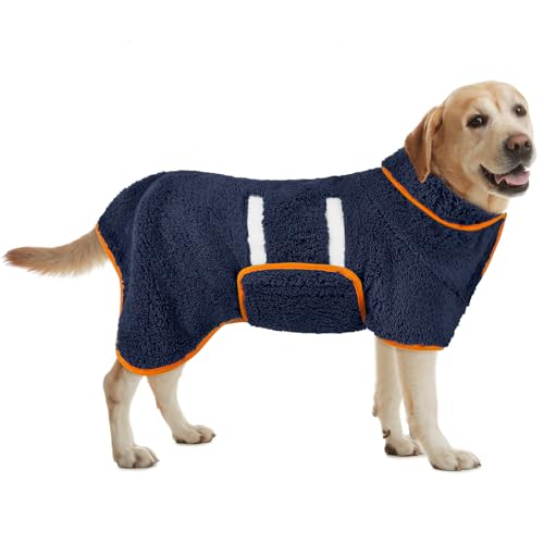 Bienbee Hundebademantel, schnell trocknend, super saugfähig, für nach dem Baden, warmes Handtuch, Hundebadzubehör, Marineblau, Größe L von Bienbee