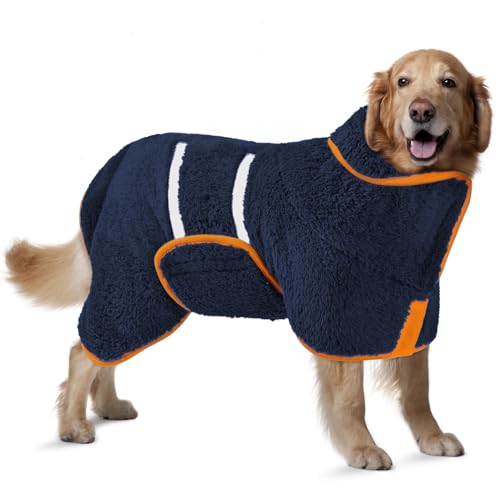 Bienbee Hundebademantel, schnell trocknend, super saugfähig, für nach dem Baden, warmes Handtuch, Hundebadzubehör, Marineblau, Größe XL von Bienbee