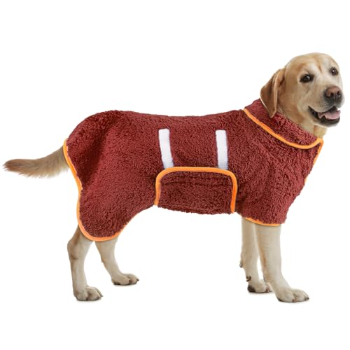 Bienbee Hundebademantel, schnell trocknend, super saugfähig, für nach dem Baden, warmes Handtuch, Hundebadzubehör, Rot, Größe L von Bienbee