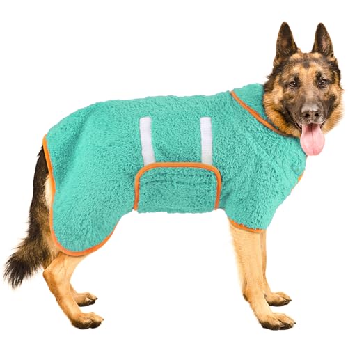 Bienbee Hundebademantel, schnell trocknend, super saugfähig, für nach dem Baden, warmes Handtuch, Hundebadzubehör, Seegrün, Größe XXL von Bienbee