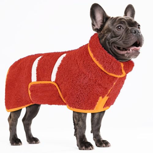 Bienbee Hundebademantel, schnell trocknend, super saugfähig, nach dem Baden, warmes Handtuch, Hundebadzubehör, Hellrot, Größe M von Bienbee