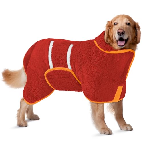 Bienbee Hundebademantel, schnell trocknend, super saugfähig, nach dem Baden, warmes Handtuch, Hundebadzubehör, Hellrot, Größe XL von Bienbee