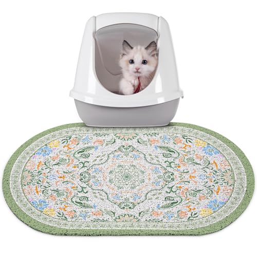 Bienbee Katzenklo Matte, 61 x 38,1 cm, Katzentoilettenmatte mit rutschfester Unterseite, leicht zu reinigen, Zubehör für den Innenbereich, Kätzchenboden, Bohnengrün, M von Bienbee
