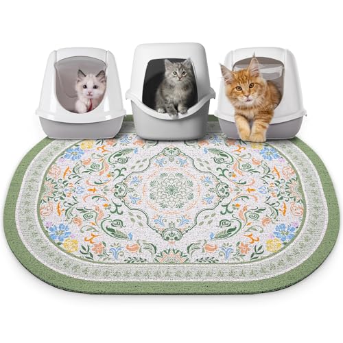 Bienbee Katzenklo Matte, Jumbo-Größe, 101,6 x 76,2 cm, Jumbo-Katzen-Matte mit rutschfester Unterseite, leicht zu reinigen, Katzenzubehör, Essentials für den Innenbereich, Kätzchen-Boden, Bohnengrün von Bienbee