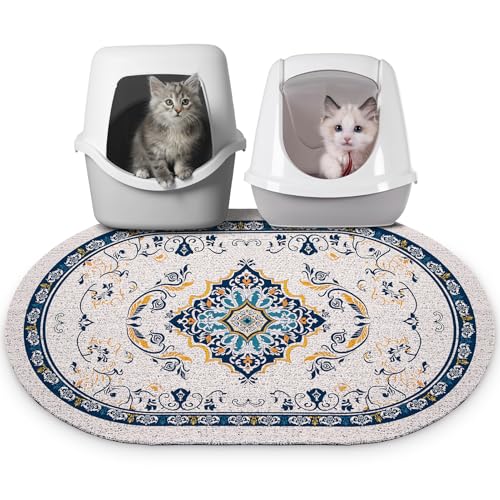 Bienbee Katzentoilettenmatte, 83,8 x 55,9 cm, große Katzentoilette, Teppich mit rutschfester Unterseite, leicht zu reinigen, Zubehör für den Innenbereich, Kätzchen-Boden, Blau, L von Bienbee