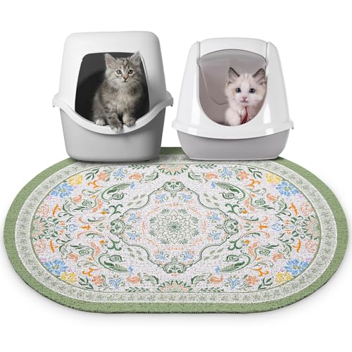 Bienbee Katzentoilettenmatte, 83,8 x 55,9 cm, große Katzentoilettenmatte mit rutschfester Unterseite, leicht zu reinigen, Zubehör für den Innenbereich, Kätzchenboden, Bohnengrün, L von Bienbee