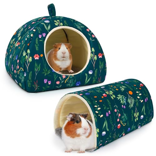 Bienbee Meerschweinchen-Versteck Waschbares Kaninchenbett mit Meerschweinchentunnel, 2 Stück, Meerschweinchen-Spielzeug-Set, Hasenversteck Käfigzubehör für Hamster, Frettchen, Kaninchen, Kaninchen von Bienbee