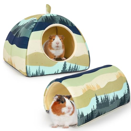 Bienbee Meerschweinchen-Versteck Waschbares Kaninchenbett mit Meerschweinchentunnel, 2 Stück, Meerschweinchen-Spielzeug-Set, Hasenversteck Käfigzubehör für Hamster, Frettchen, Kaninchen, Hasen von Bienbee