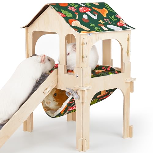 Bienbee Meerschweinchenversteck Großes Meerschweinchenschloss aus Holz mit Treppe, Hängematte und Matte, abnehmbares Doppeldecker-Meerschweinchenhaus für Häschen Hamster Chinchilla Frettchen Kaninchen Bienbee Meerschweinchenversteck Großes Meerschweinchenschloss aus Holz mit Treppe, Hängematte und Matte, abnehmbares Doppeldecker-Meerschweinchenhaus für Häschen Hamster Chinchilla Frettchen Kaninchen von Bienbee