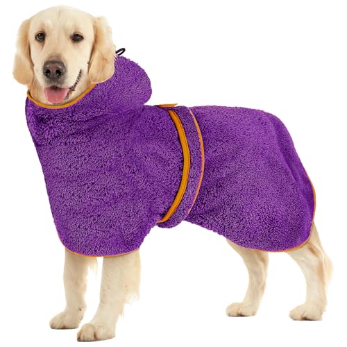 Bienbee Weicher Hundebademantel, super saugfähig und schnell trocknend, mit Kapuze, gemütlicher Trockenmantel für nach dem Baden, Lila, Größe L Bienbee Weicher Hundebademantel, super saugfähig und schnell trocknend, mit Kapuze, gemütlicher Trockenmantel für nach dem Baden, Lila, Größe L von Bienbee