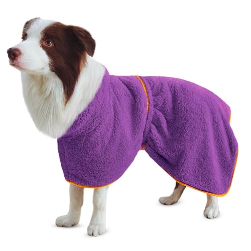 Bienbee Weicher Hundebademantel, super saugfähig und schnell trocknend, mit Kapuze, gemütlicher Trockenmantel für nach dem Baden, Lila, Größe XL Bienbee Weicher Hundebademantel, super saugfähig und schnell trocknend, mit Kapuze, gemütlicher Trockenmantel für nach dem Baden, Lila, Größe XL von Bienbee