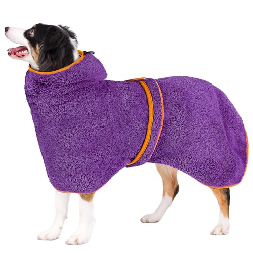 Bienbee Weicher Hundebademantel, super saugfähig und schnell trocknend, mit Kapuze, gemütlicher Trockenmantel für nach dem Baden, Lila, Größe XXL Bienbee Weicher Hundebademantel, super saugfähig und schnell trocknend, mit Kapuze, gemütlicher Trockenmantel für nach dem Baden, Lila, Größe XXL von Bienbee