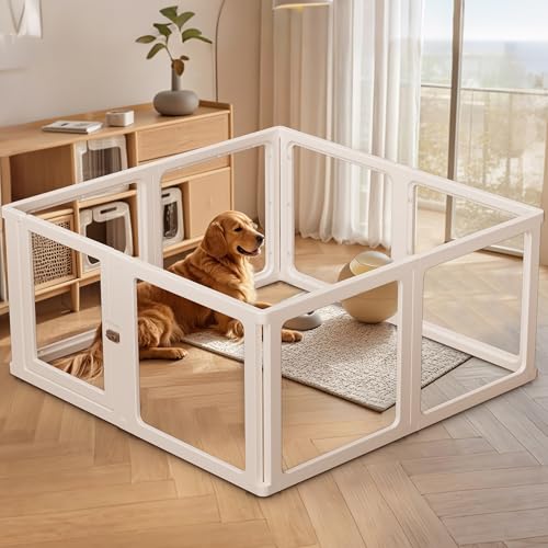 Bienven Laufstall für Hunde, transparent, Acryl, mit Tür, sicherer und sicherer Haustierzaun, einfach zu montieren und zu entfernen, für Hunde, Katzen, Kaninchen, Schweine, 8 Paneele, 61 cm von Bienvoun