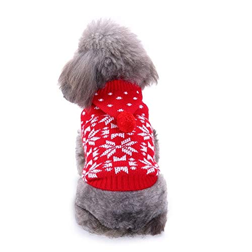 Bienwwow Hundepullover, warmer Pullover, Welpenpullover, Winterkleidung, weicher Mantel für kleine und mittelgroße Hunde, Größe L, MYD79Red von Bienwwow