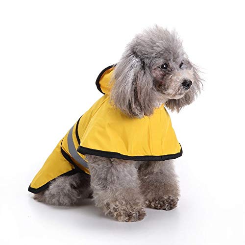 Bienwwow Hunderegenmantel mit Kapuze, ultraleicht, atmungsaktiv, 100% wasserdicht, Regenjacke für mittelgroße und große Hunde, Größe M, YY18 Gelb von Bienwwow