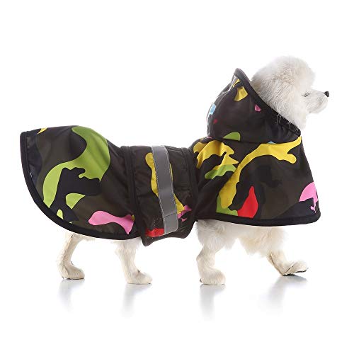 Bienwwow Hunderegenmantel mit Kapuze, ultraleicht, atmungsaktiv, 100% wasserdicht, Regenjacke für mittelgroße und große Hunde (XL, YY21schwarz) von Bienwwow