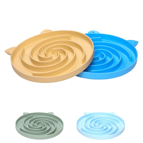 Bifeaw Slow Feeder Katzennapf, leicht zu reinigende Silikonschüssel, ideal für Trocken- und Nassfutter (Gelb und Blau) von Bifeaw
