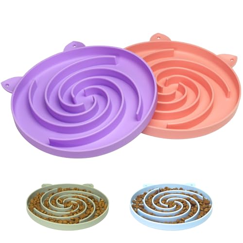 Bifeaw Slow Feeder Katzennapf, leicht zu reinigende Silikonschüssel, ideal für Trocken- und Nassfutter (Lila und Rosa) von Bifeaw