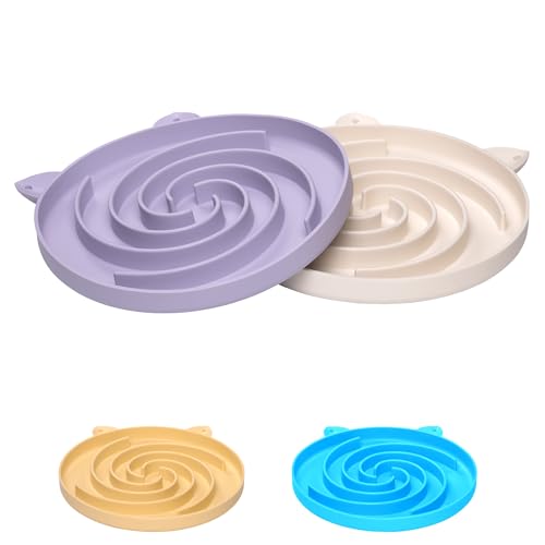 Bifeaw Slow Feeder Katzennapf, leicht zu reinigende Silikonschüssel, ideal für Trocken- und Nassfutter (Lila und Weiß) von Bifeaw