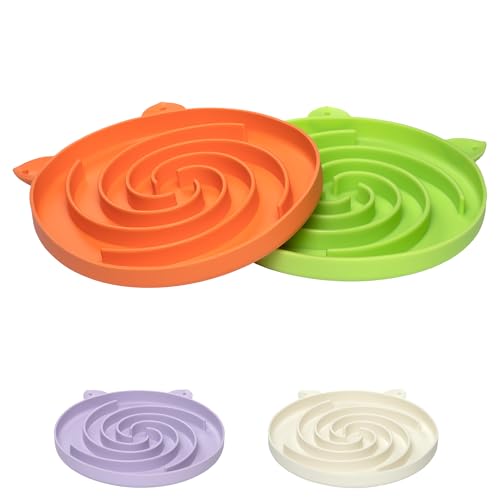 Bifeaw Slow Feeder Katzennapf, leicht zu reinigende Silikonschüssel, ideal für Trocken- und Nassfutter (Orange und Cyan) von Bifeaw