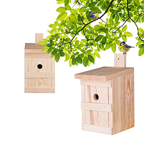 BigDean 2X Nistkasten für Meisen & Kleinvögel - Vogelhaus aus Massivholz - 27x17x17cm - Brutkasten handgemacht in Europa - Meisenkasten wetterfest mit Einflugloch 28mm von BigDean