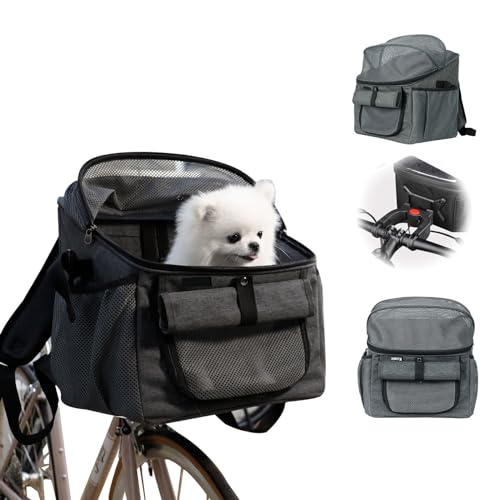 BigKing Fahrrad-Haustiertasche, Fahrradkorb vorne für Hunde, faltbarer Fahrradkorb, geeignet für Outdoor-Reiten und Camping mit Haustieren (grau) von BigKing