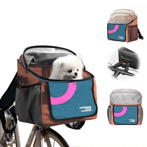 BigKing Fahrradtasche für Haustiere, Fahrradkorb vorne für Hunde, Faltbarer Fahrradkorb, geeignet für Outdoor-Reiten und Camping mit Haustieren (Orange) von BigKing