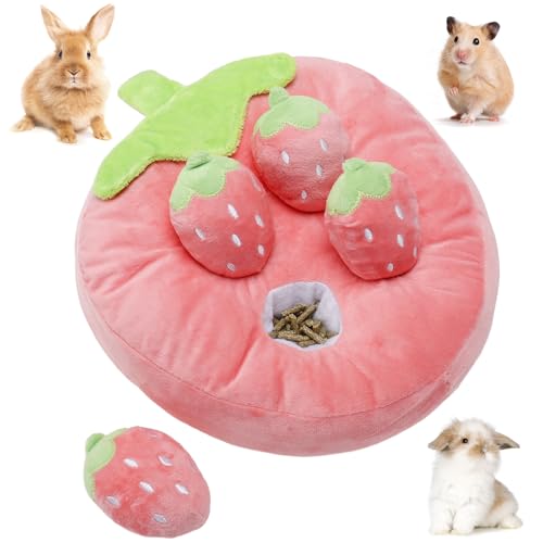 Biggun Bunny Toys Schnüffelmatte – Erdbeeren Plüschtier für Kaninchen, Futtersuche für kleine Haustiere – Rosa von Biggun