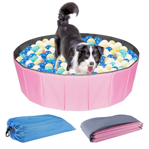 Hunde-Bällebad – 119,9 cm großes, faltbares, tragbares Bällebad für Katzen und Hunde, interaktives Hundespielzeug mit einer Kapazität von über 600 Bällen für drinnen und draußen, übergroß (Rosa) von Bigmeta