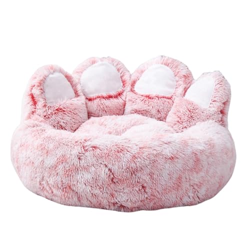 Bigougem Furry Friend Gemütliches Bett, dekoratives Haustiernest in Pfotenform, warm, bequem, rutschfest, flauschig, Plüsch, Katze, Hund, schlafend, Hellrosa, 60 cm von Bigougem