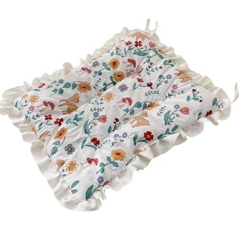Bigougem Hundebett mit Blumenmuster, mit Spitzendekorationsmatte, Katzen-Schlafmatte, weich, bequem, Hundehüttenkissen, Grün, XS Bigougem Hundebett mit Blumenmuster, mit Spitzendekorationsmatte, Katzen-Schlafmatte, weich, bequem, Hundehüttenkissen, Grün, XS von Bigougem