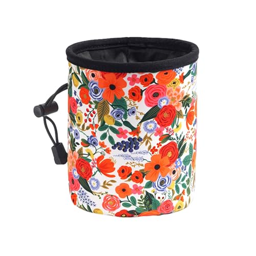 Bigougem Wasserdichte Haustier-Snack-Tasche für unterwegs, mit elastischem Kordelzug, Sicherheitsclip, große Kapazität, tragbare Hundetrainingstasche, Blume von Bigougem