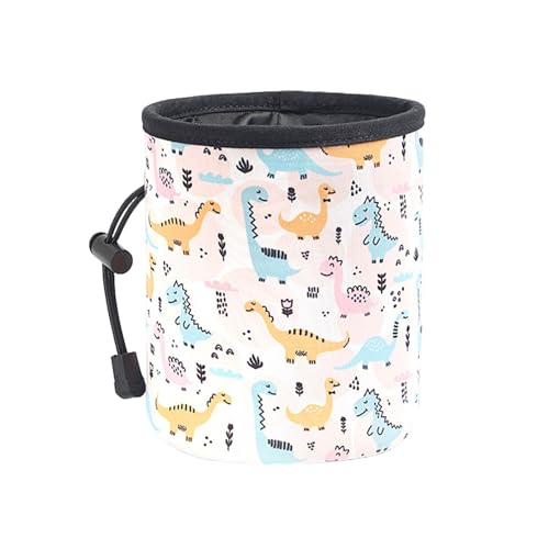 Bigougem Wasserdichte Haustier-Snack-Tasche für unterwegs, mit elastischem Kordelzug, Sicherheitsclip, große Kapazität, tragbare Hundetrainingstasche, Dinosaurier von Bigougem