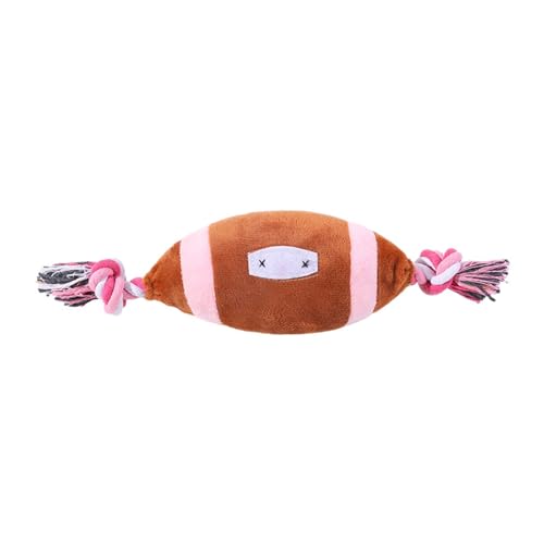 Bigougem Zahnfreundliches Hundespielzeug, Haustier-Kauspielzeug mit Klang, interaktives Rugby-Design, Zahnen, Baumwollknoten, weich, bequem, PP-Füllung, sicher, geruchsfrei, natürliches Rosa von Bigougem