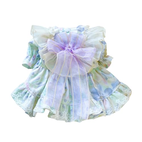 Haustier-Outfit mit Druckknöpfen, süße Schleife, elegante Schleifen, einfaches An- und Ausziehen, Puffy für den täglichen Gebrauch, Fotografie, Outdoor, Grün, Größe L von Bigougem