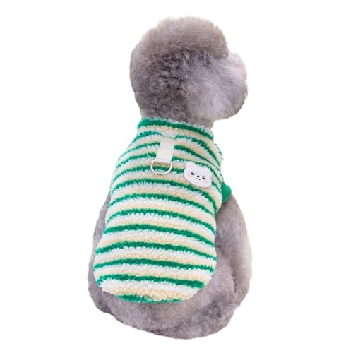 Haustierpullover mit Traktionsring für Haustiere, Weste, bequemes Fleece, modisches Streifenmuster, Hundebluse, Grün, Größe M von Bigougem